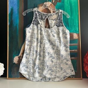 Blue Embellished Cut Out Tank Top Small